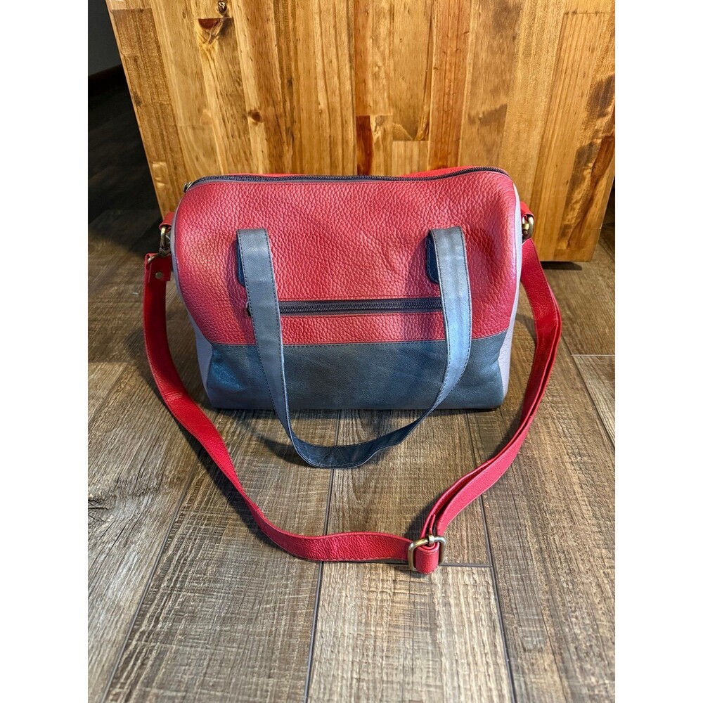 Soruka Recycled Leather Crossbody Purse Red, Navy & Gray
